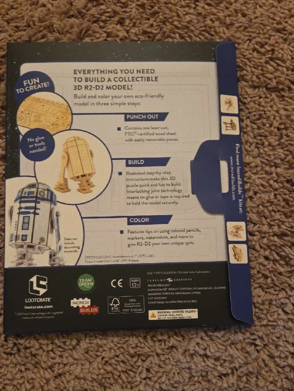 Disney Star Wars R2-D2 3D Wood Model & Coloring Book - Blue, White, Yellow
